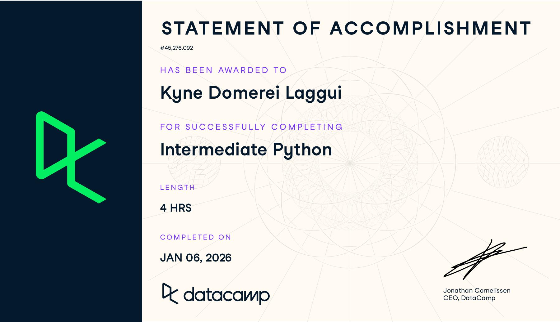 Intermediate Python certificate