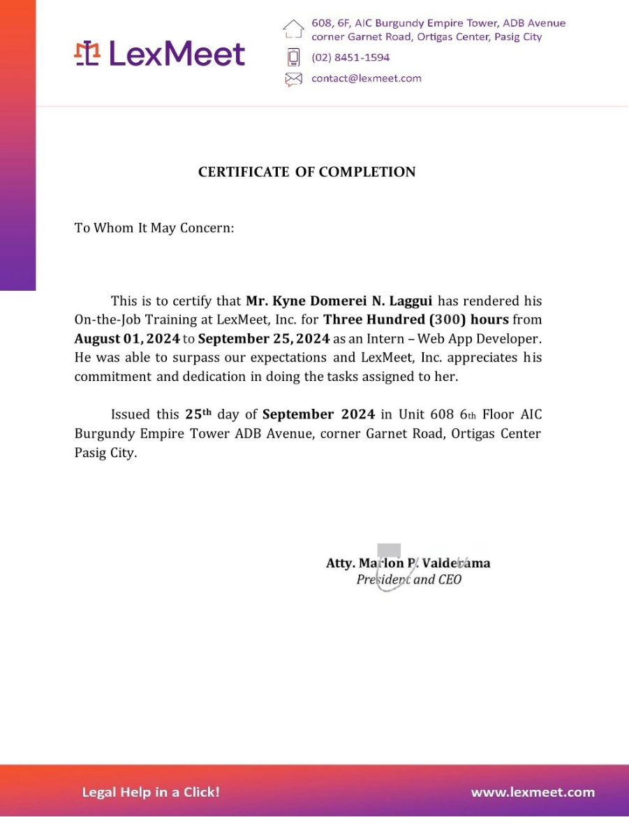 Frontend Developer and Team Leader Internship certificate