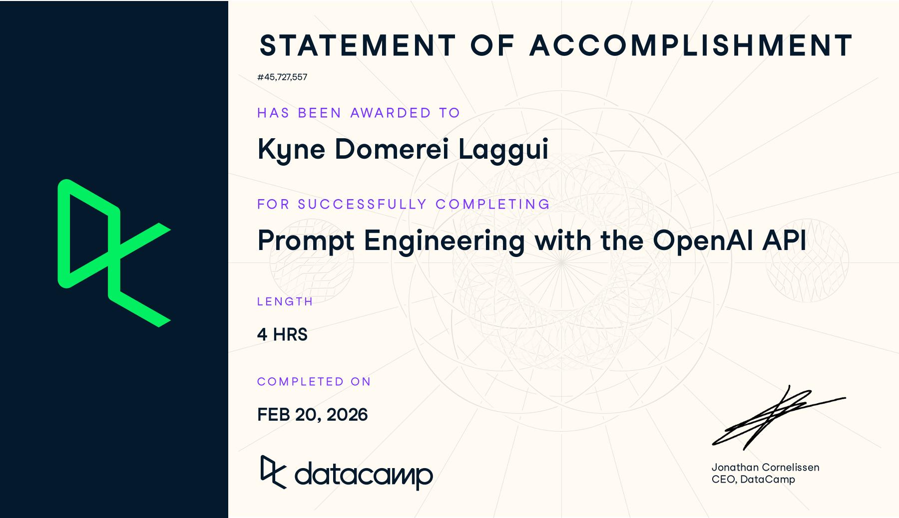 Prompt Engineering with the OpenAI API certificate