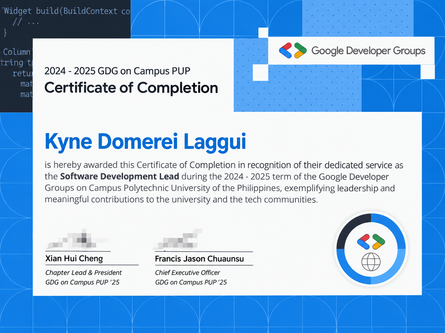 Software Development Lead certificate