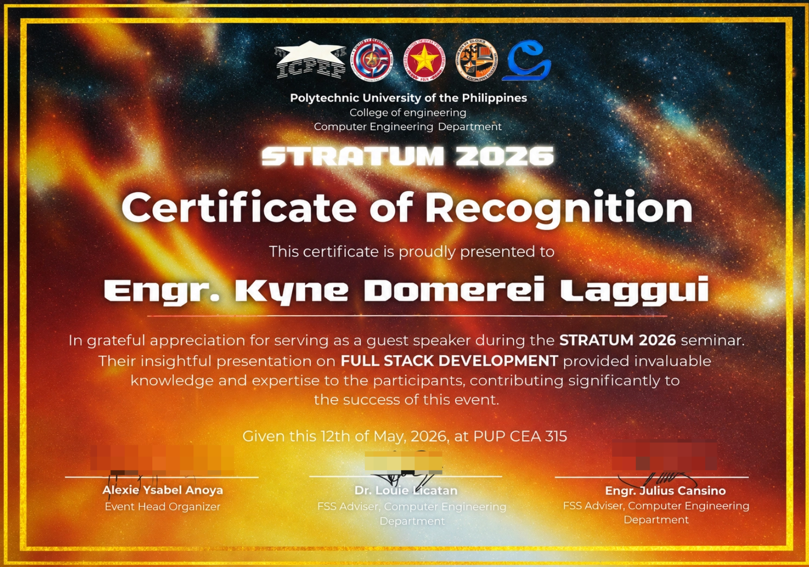 Full Stack Development Talk certificate