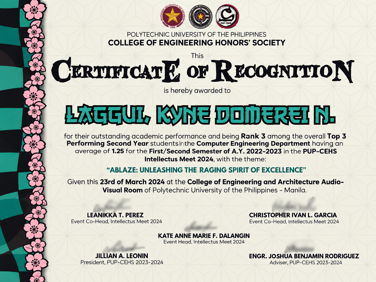 Top 3 Performing Second Year certificate