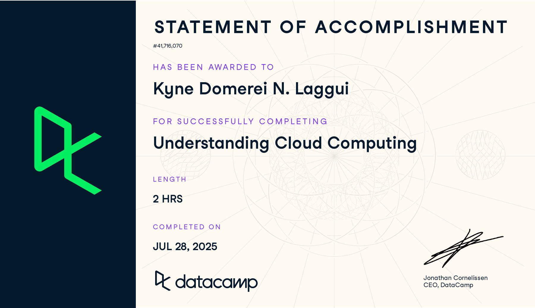 Understanding Cloud Computing certificate